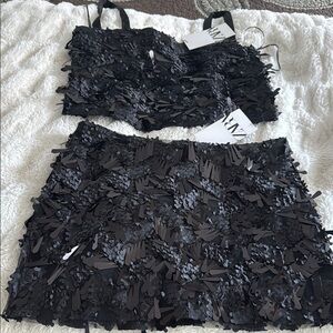 Zara Black Embellished Crop Top (Size Small) Set with Mini Skirt (Size Medium)